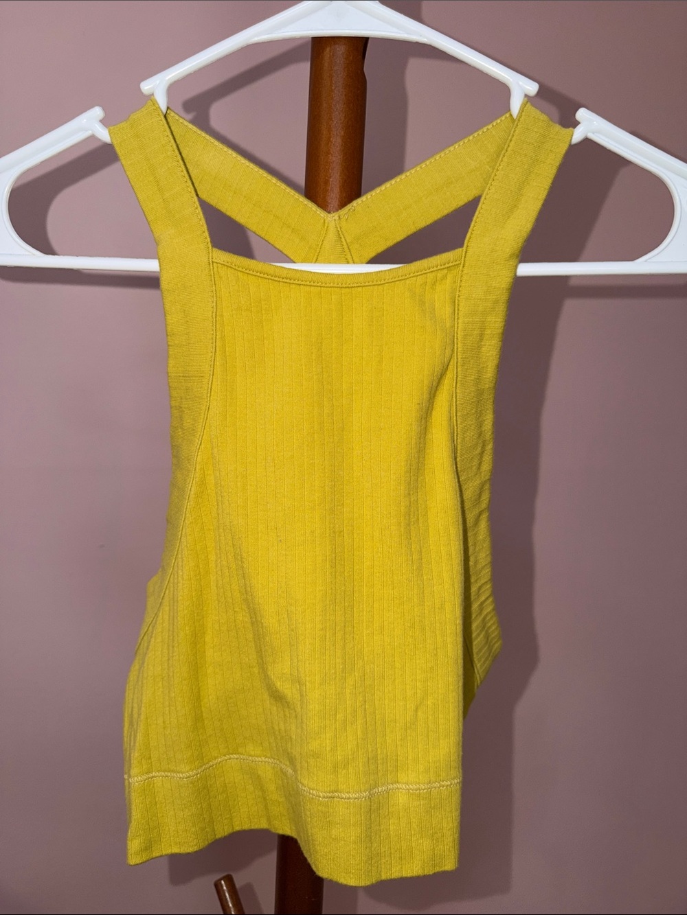Yellow Ribbed Crossback Tank Top